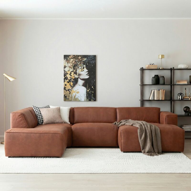 Hali U-kulmasohva vasen nahkaverhoiltu konjakinruskea Kentucky 9